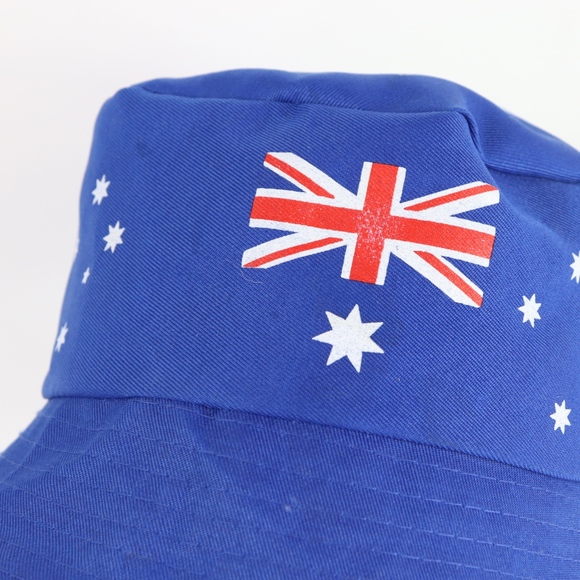 90s Austrlia Sunday Telegraph Flag Bucket Hat Blue - Picture 2 of 5